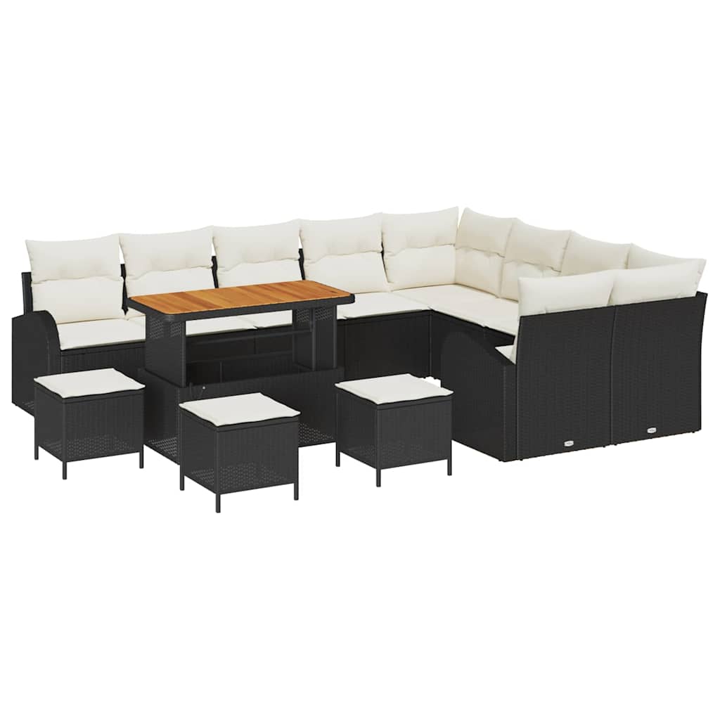 Gartensofa-set mit Kissen 13 pcs Schwarz Poly-Rattan