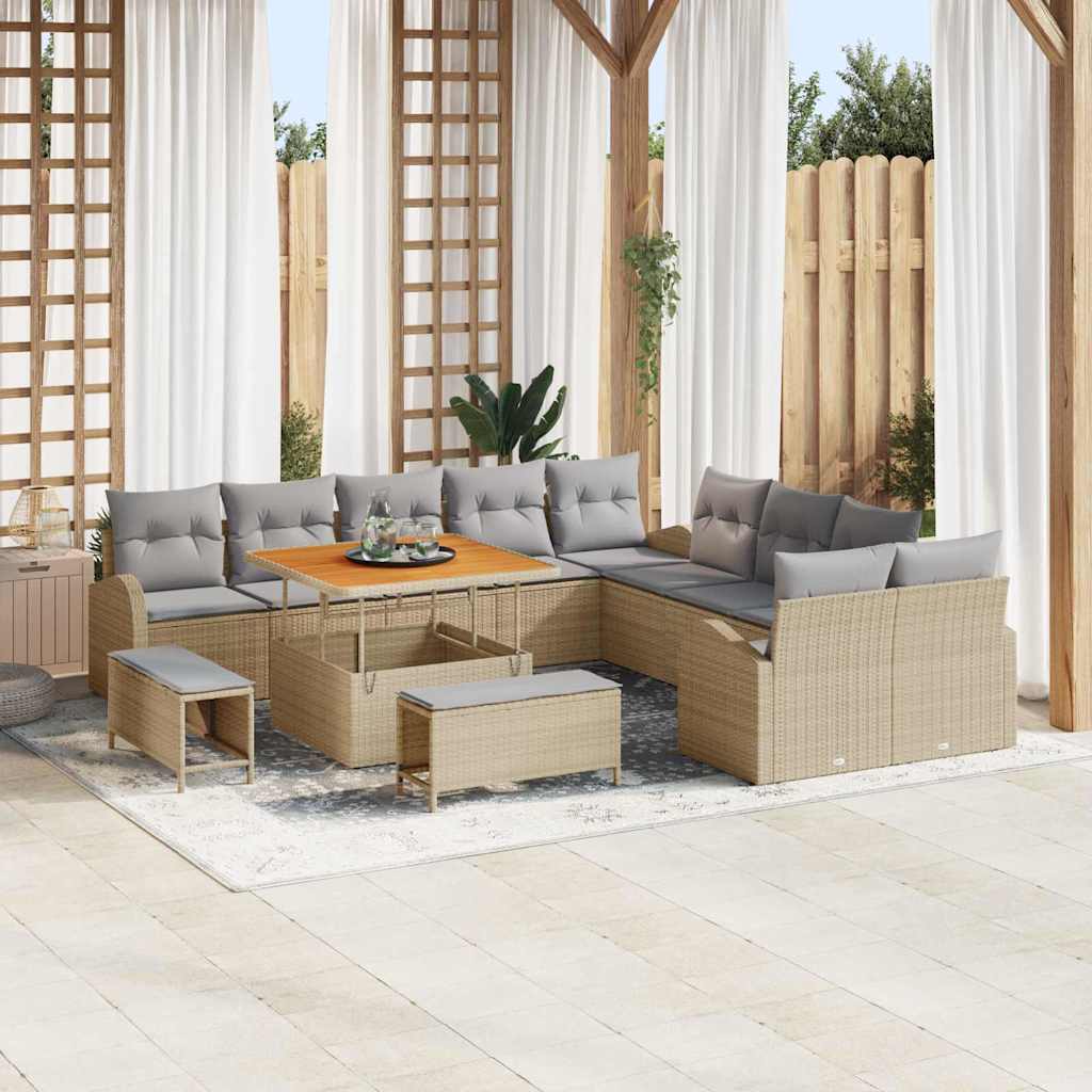 Gartensofa-set mit Kissen 13 pcs Beige Poly-Rattan