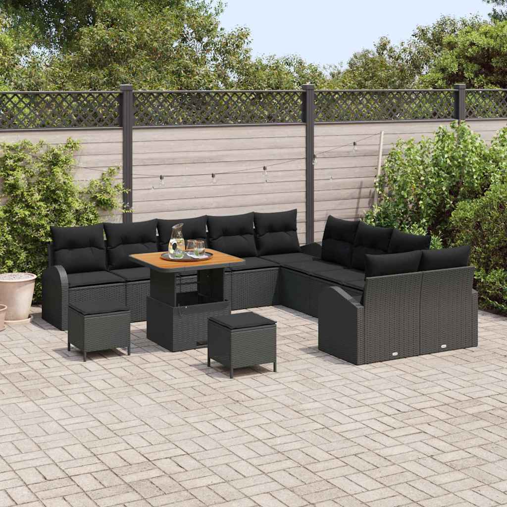 Gartensofa-set mit Kissen 13 pcs Schwarz Poly-Rattan