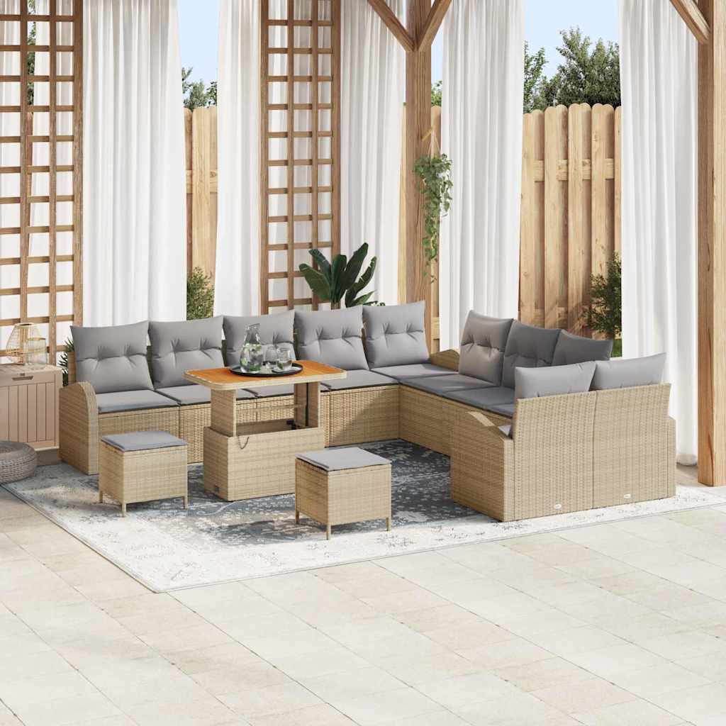 Gartensofa-set mit Kissen 13 pcs Beige Poly-Rattan