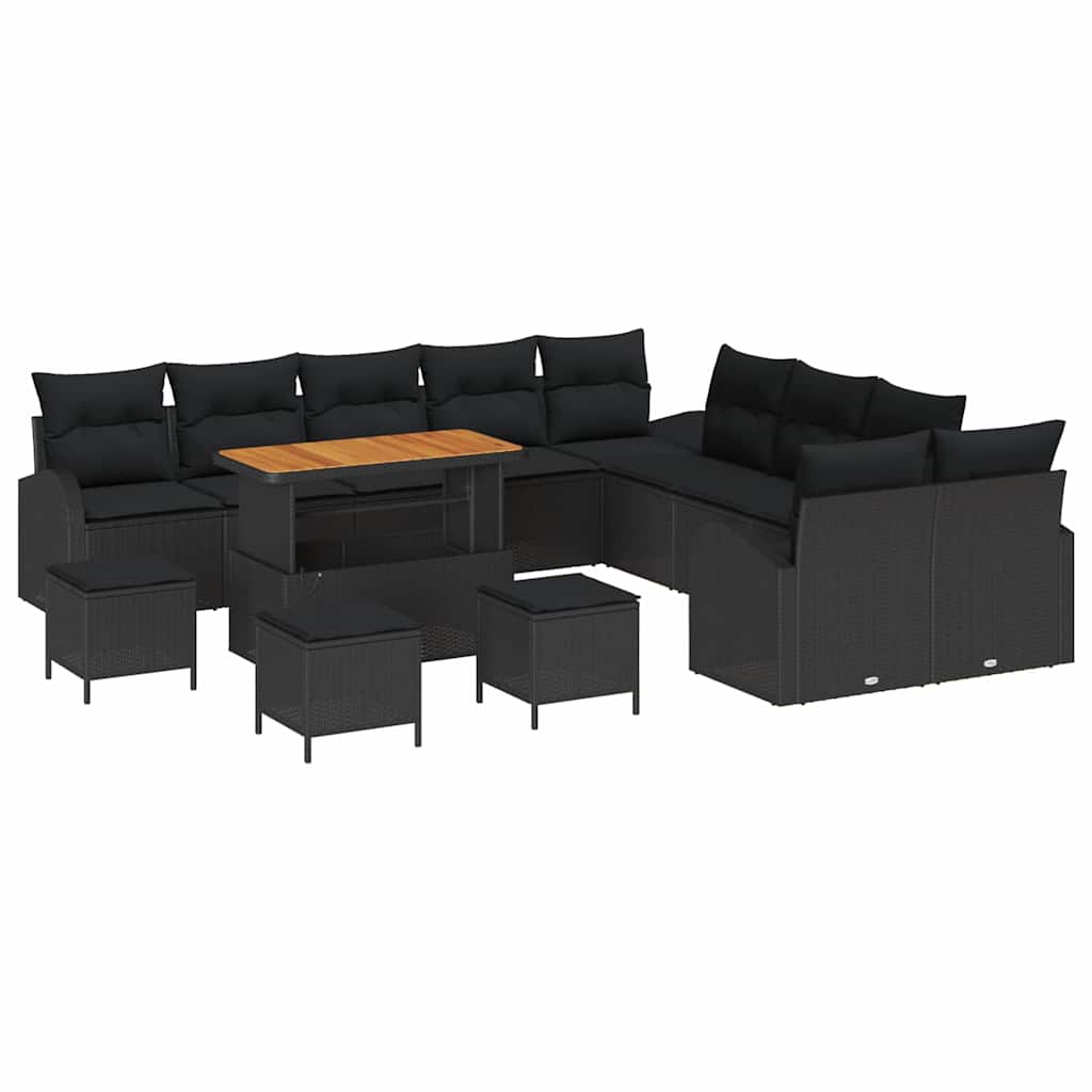 Gartensofa-set mit Kissen 14 pcs Schwarz Poly-Rattan