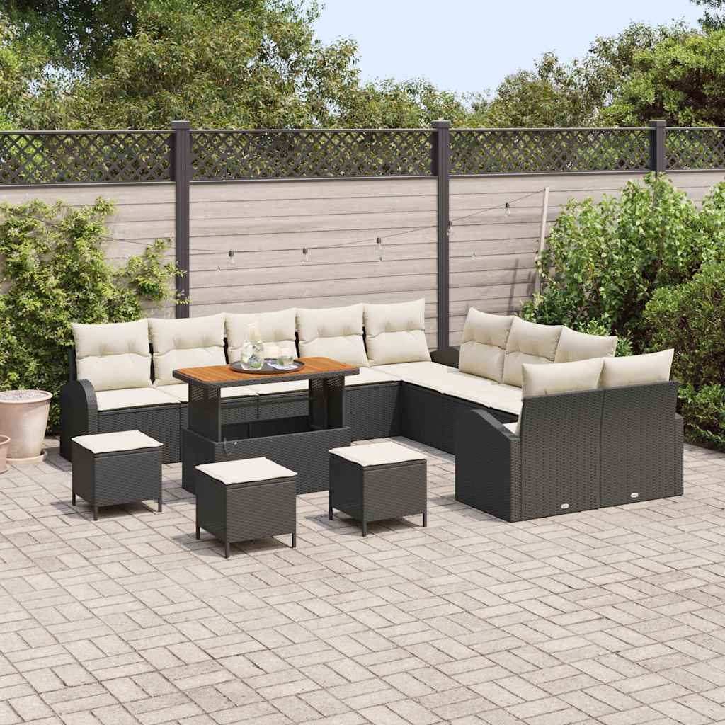 Gartensofa-set mit Kissen 14 pcs Schwarz Poly-Rattan