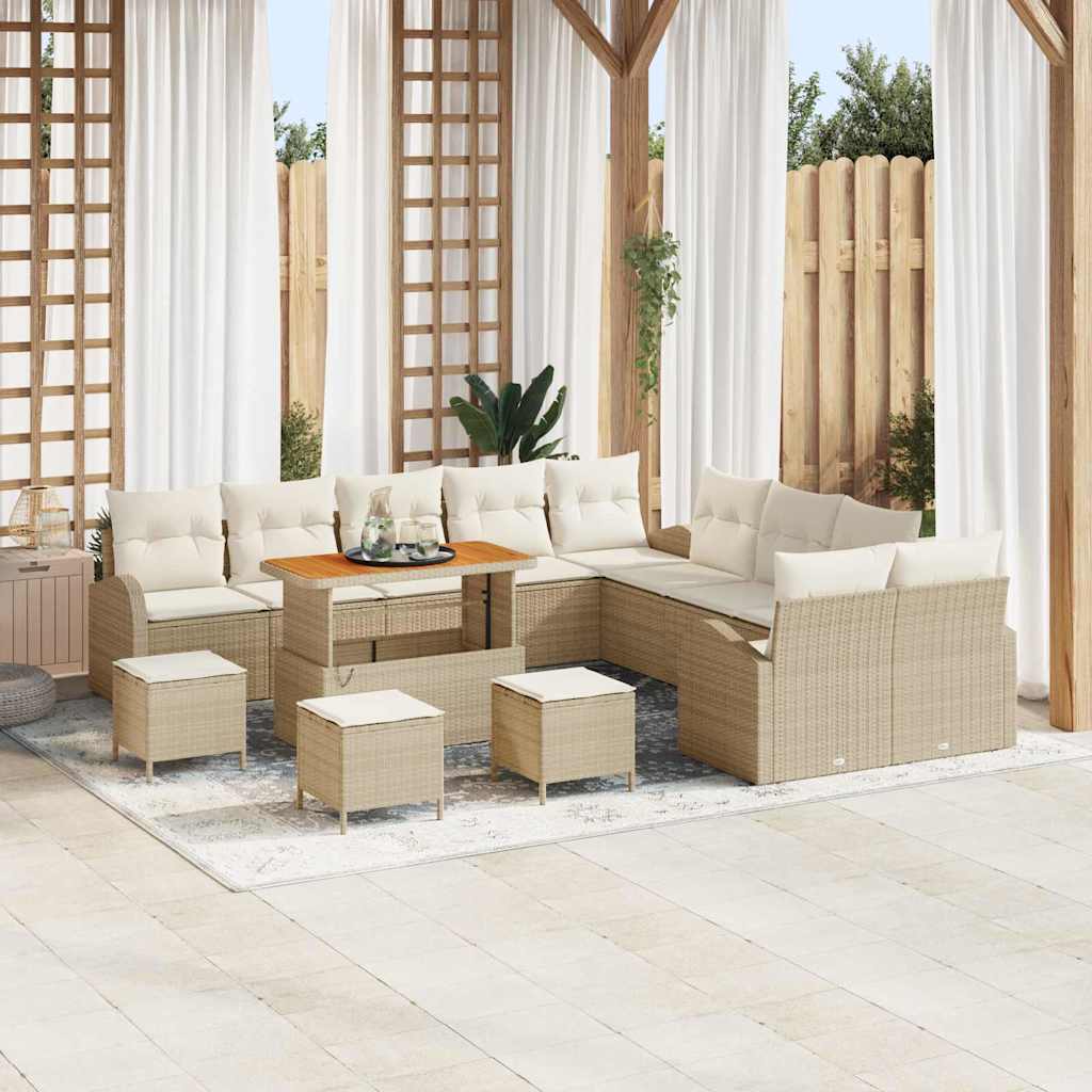 Gartensofa-set mit Kissen 14 pcs Beige Poly-Rattan