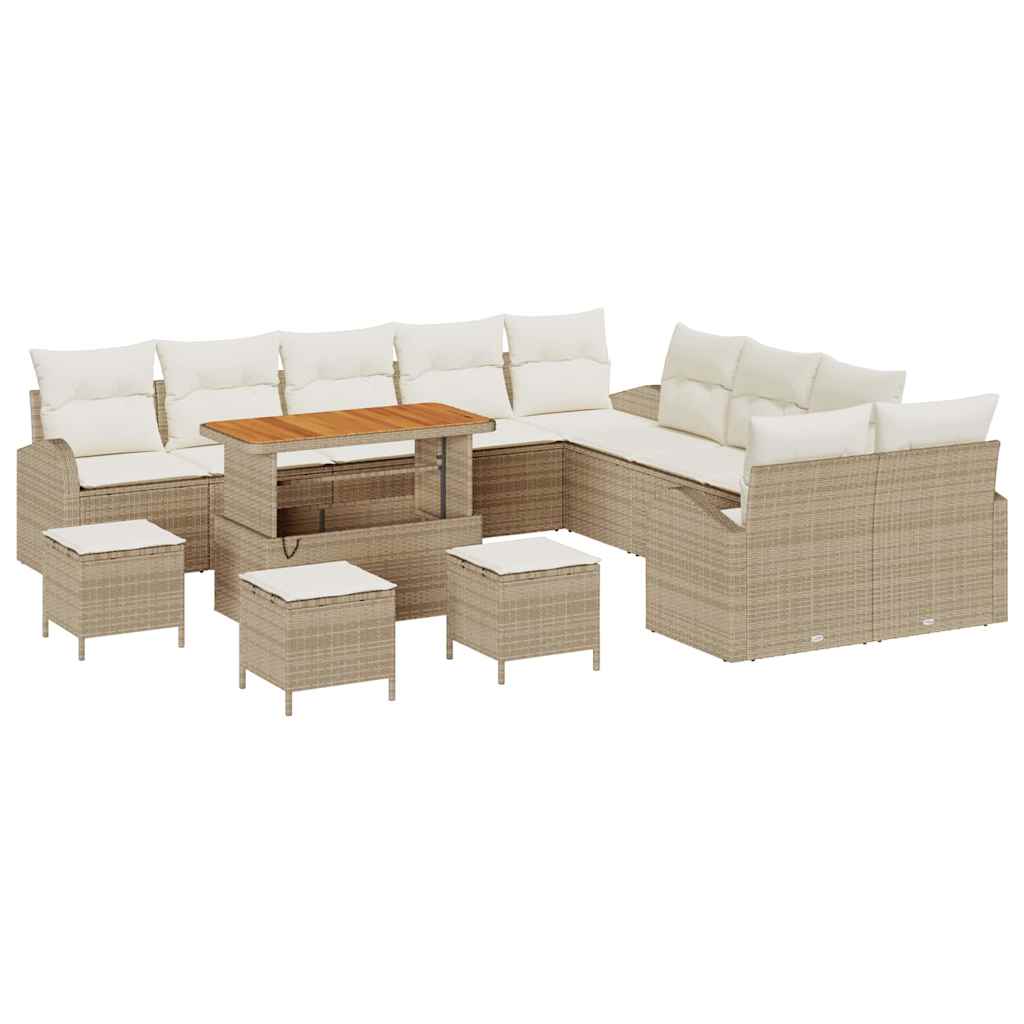 Gartensofa-set mit Kissen 14 pcs Beige Poly-Rattan