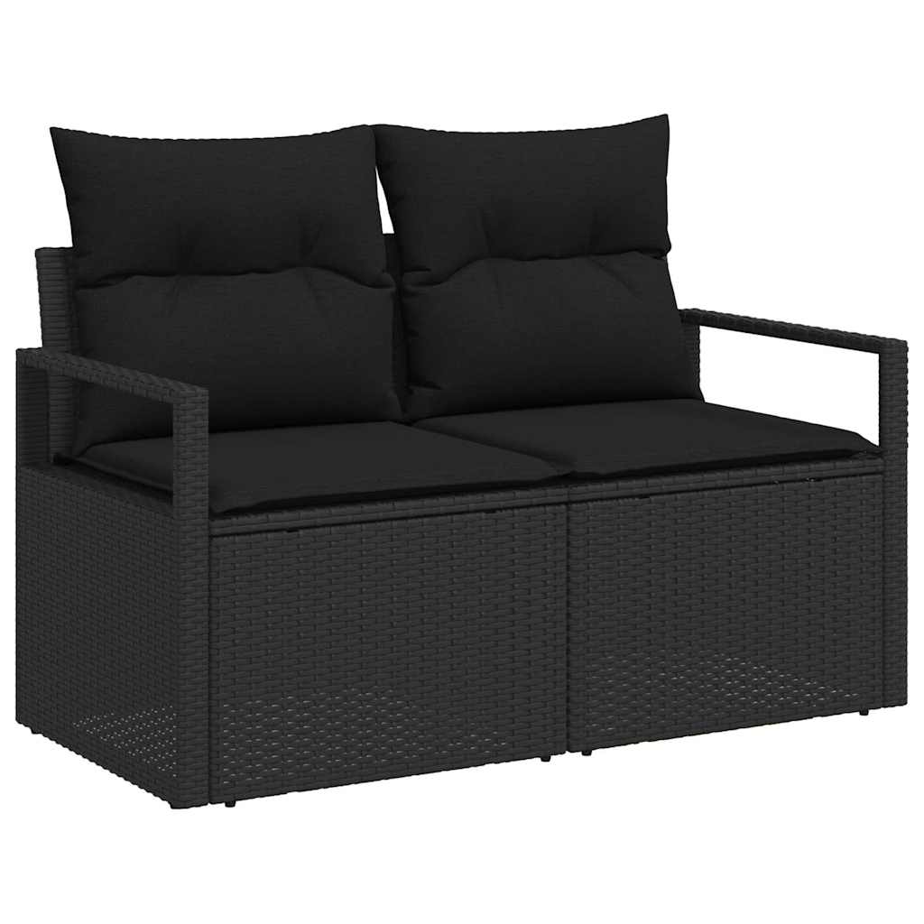 Gartensofa-set mit Kissen 9 pcs Schwarz Poly-Rattan