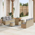 Gartensofa-set mit Kissen 9 pcs Beige Poly-Rattan