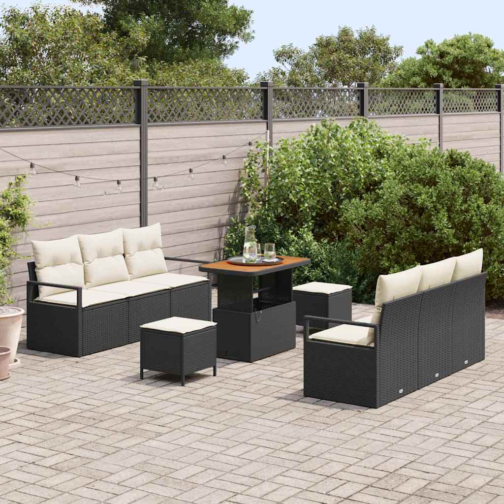 Gartensofa-set mit Kissen 9 pcs Schwarz Poly-Rattan