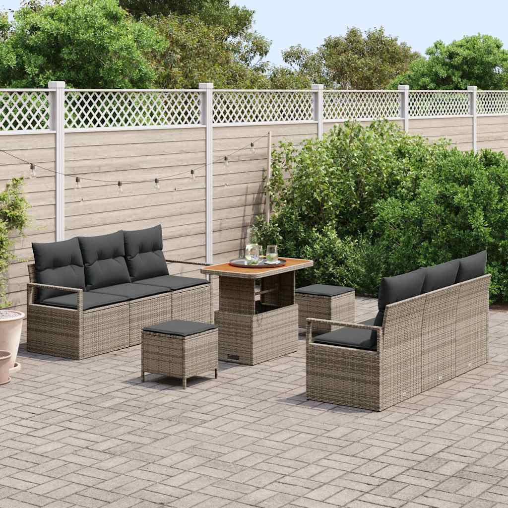 Gartensofa-set mit Kissen 9 pcs Grau Poly-Rattan