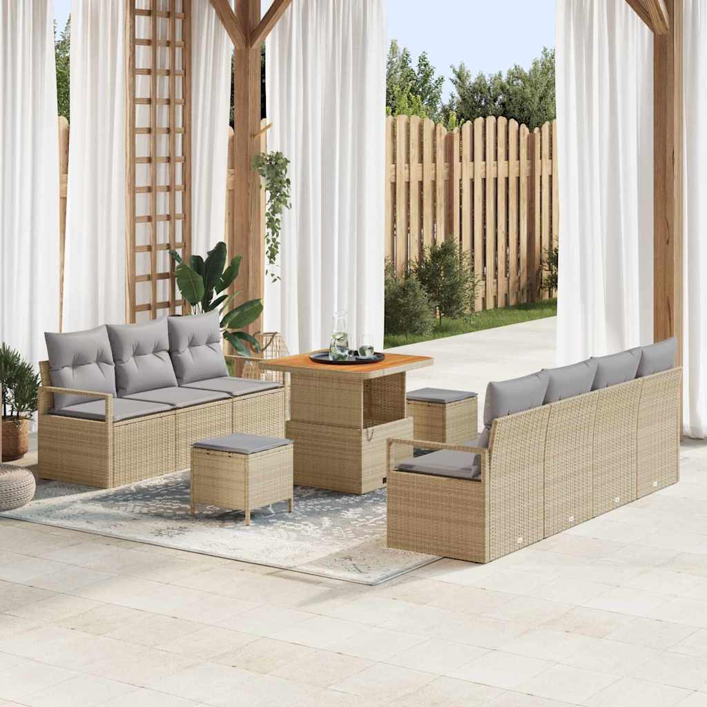 Gartensofa-set mit Kissen 10 pcs Beige Poly-Rattan