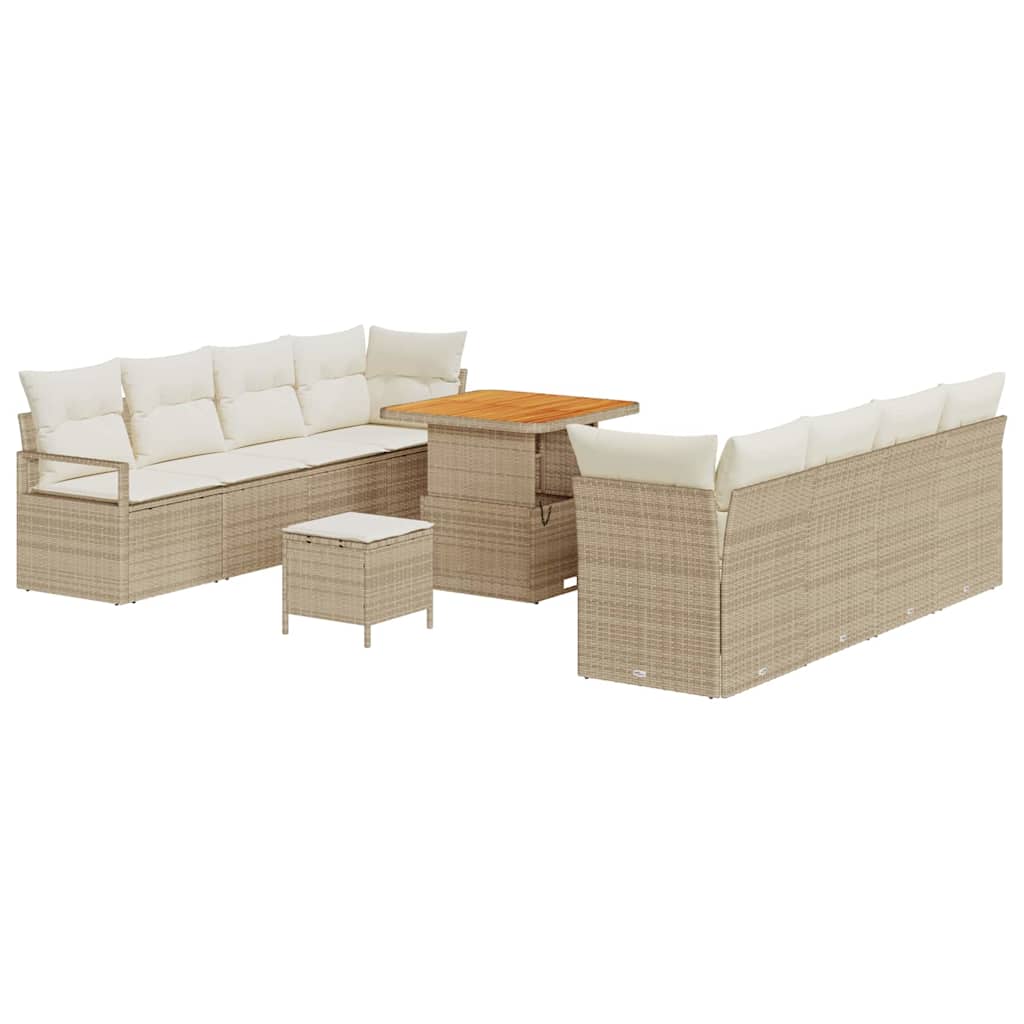 Gartensofa-set mit Kissen 11 pcs Beige Poly-Rattan