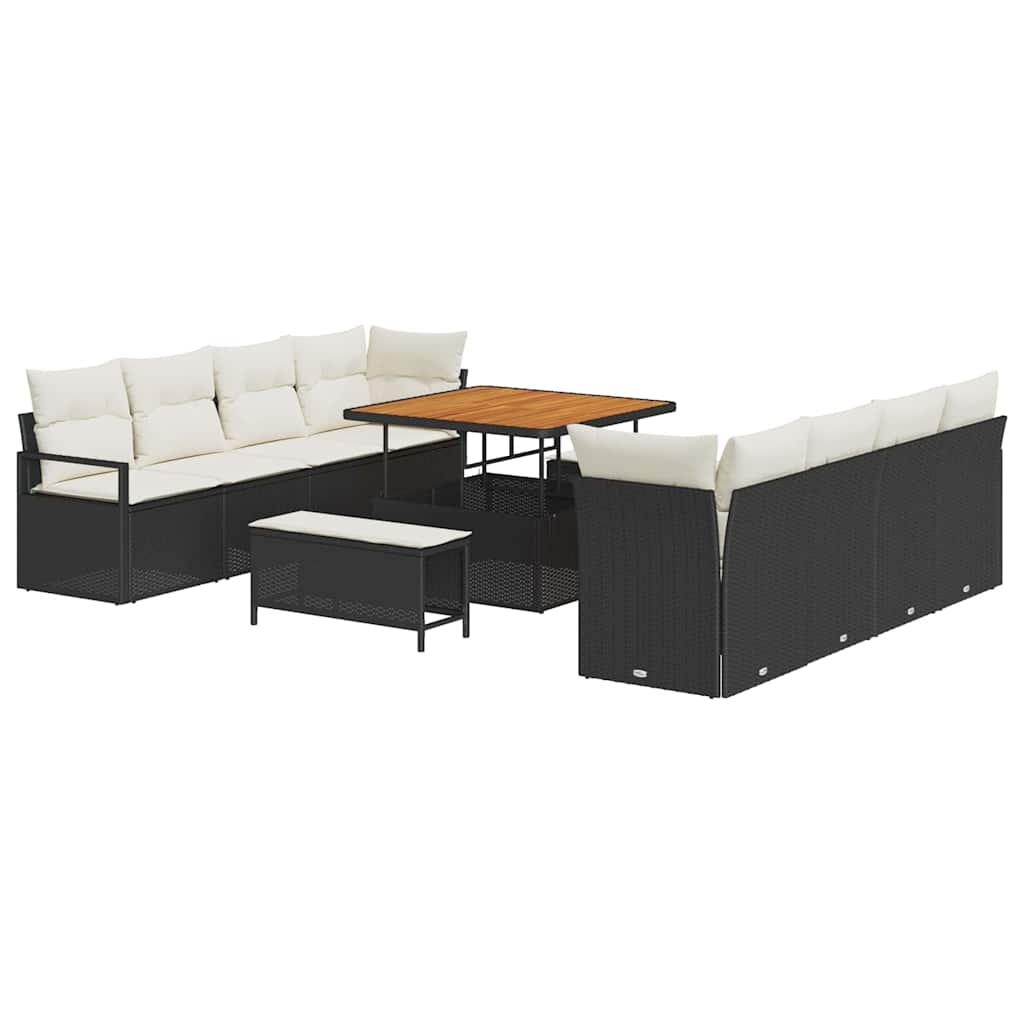 Gartensofa-set mit Kissen 11 pcs Schwarz Poly-Rattan
