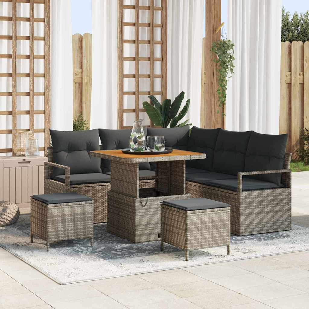 Gartensofa-set mit Kissen 8 pcs Grau Poly-Rattan