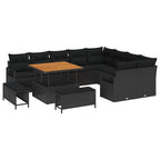 Gartensofa-set mit Kissen 12 pcs Schwarz Poly-Rattan