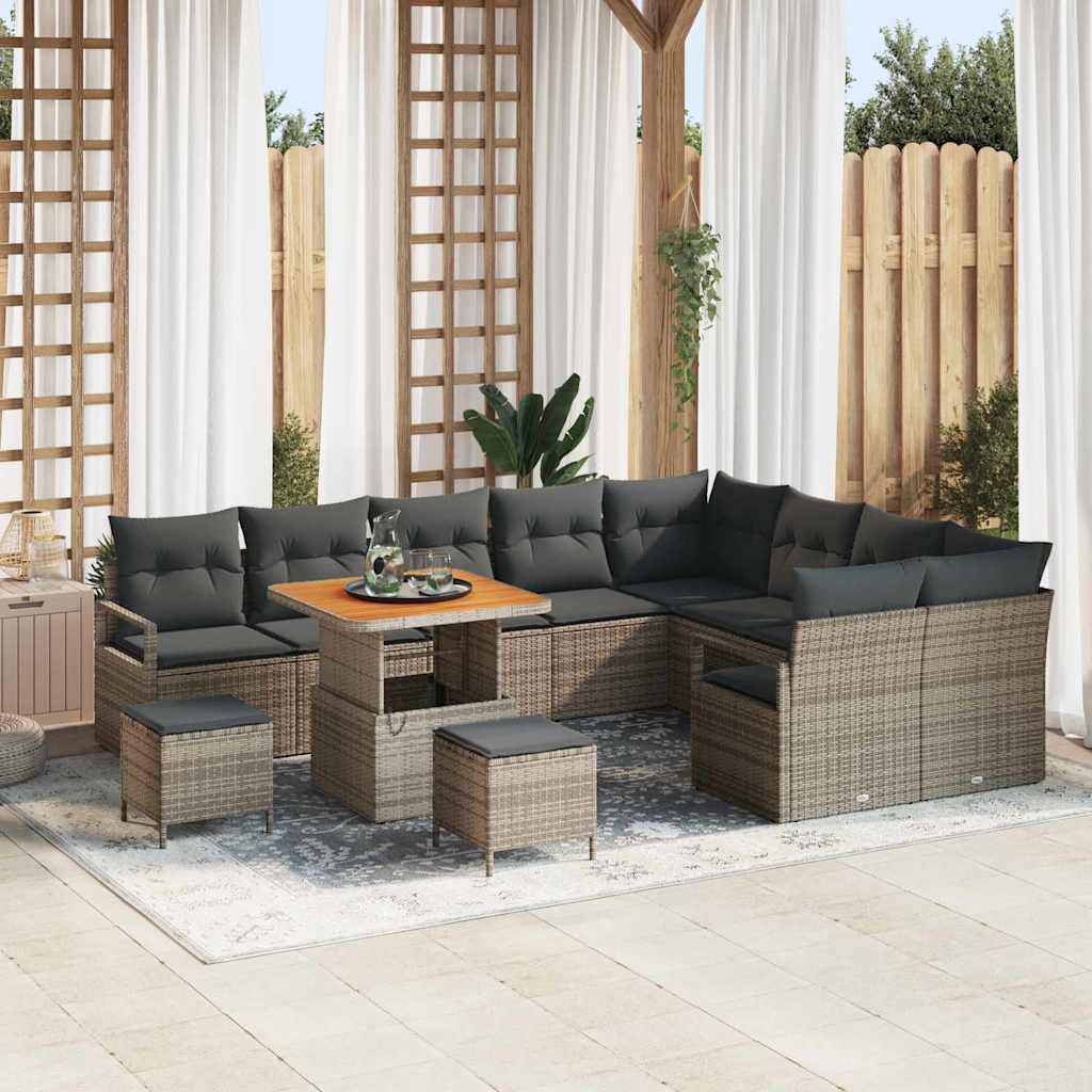 Gartensofa-set mit Kissen 12 pcs Grau Poly-Rattan