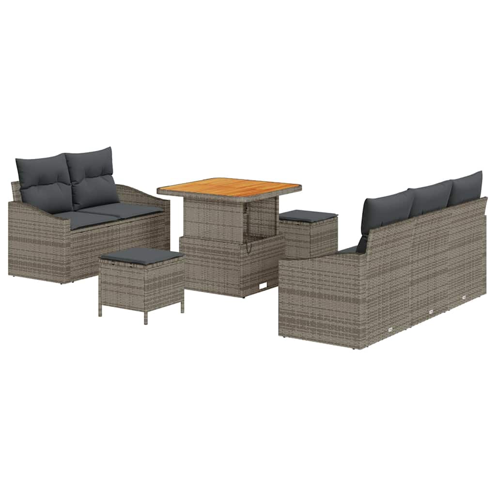Gartensofa-set mit Kissen 8 pcs Grau Poly-Rattan