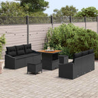 Gartensofa-set mit Kissen 9 pcs Schwarz Poly-Rattan
