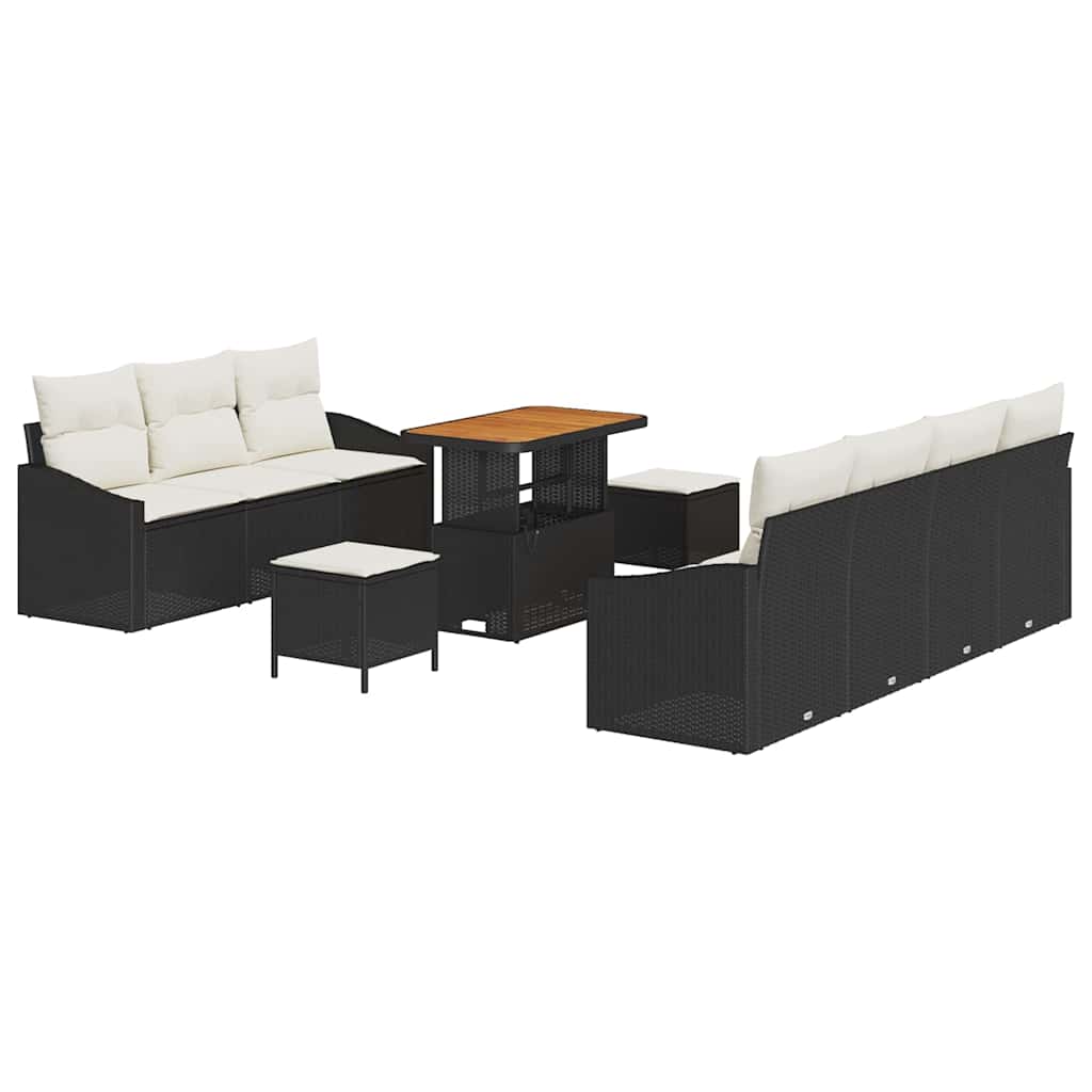 Gartensofa-set mit Kissen 10 pcs Schwarz Poly-Rattan