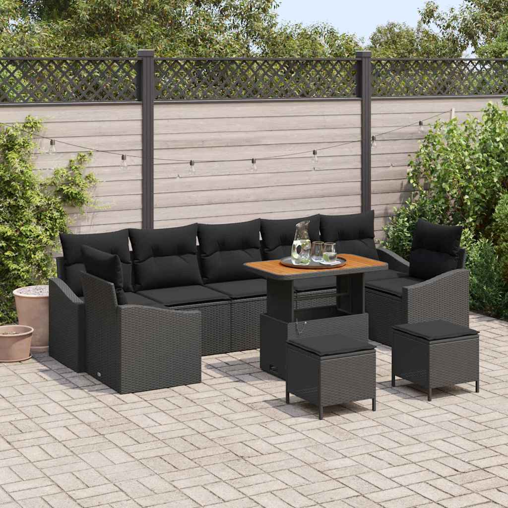 Gartensofa-set mit Kissen 10 pcs Schwarz Poly-Rattan