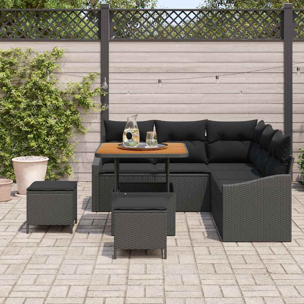 Gartensofa-set mit Kissen 8 pcs Schwarz Poly-Rattan