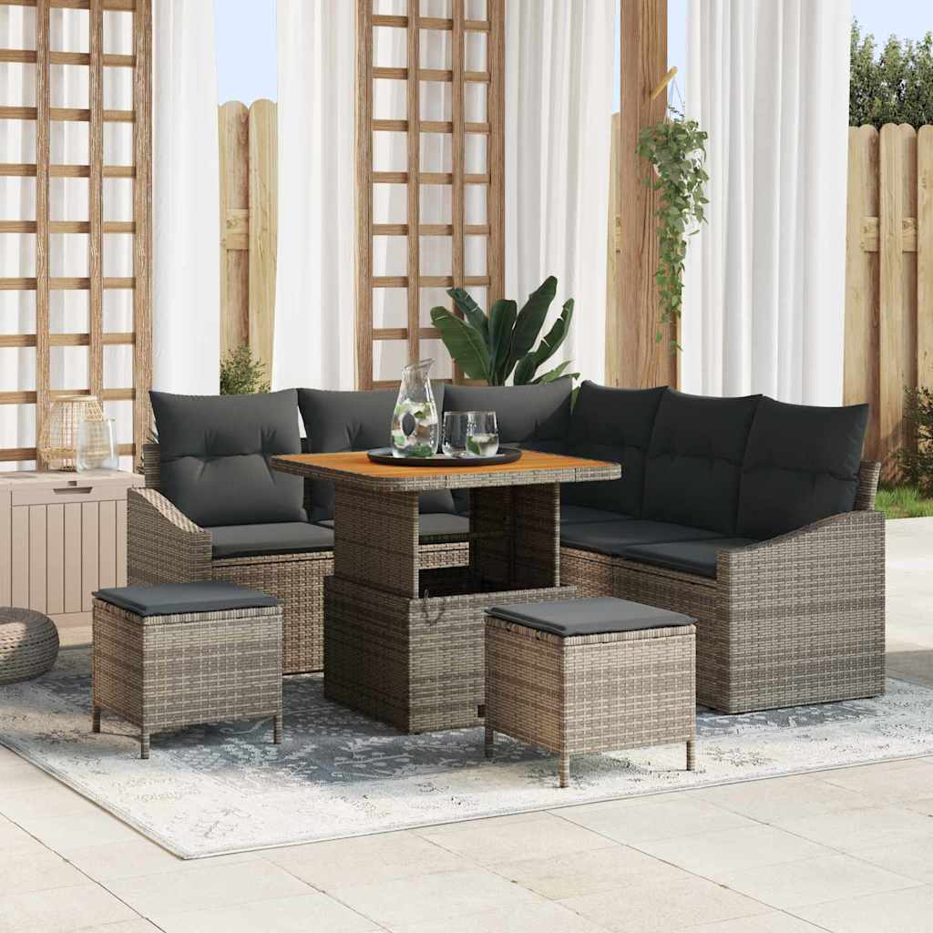 Gartensofa-set mit Kissen 8 pcs Grau Poly-Rattan