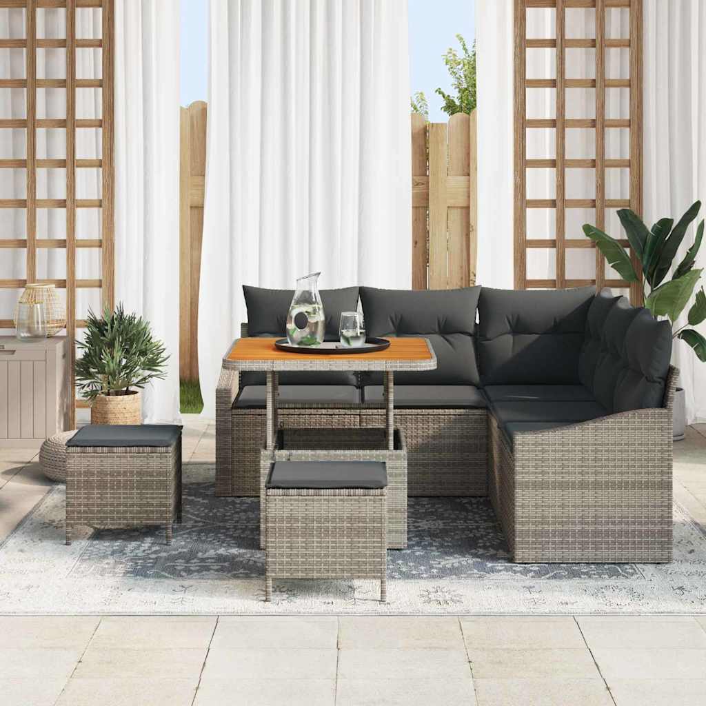 Gartensofa-set mit Kissen 8 pcs Grau Poly-Rattan