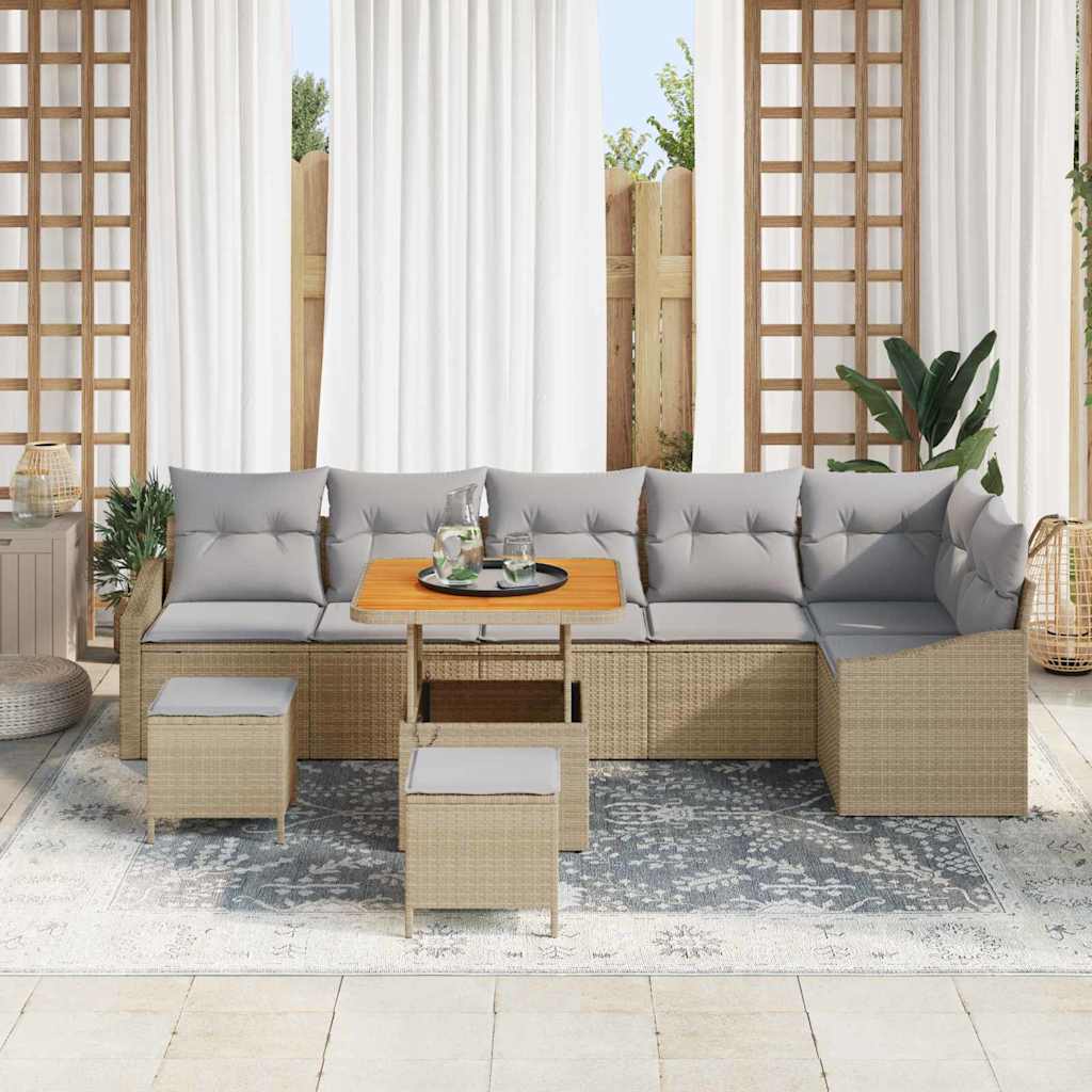 Gartensofa-set mit Kissen 9 pcs Beige Poly-Rattan