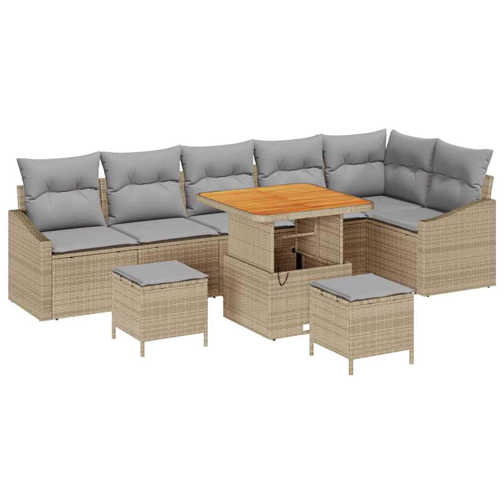 Gartensofa-set mit Kissen 9 pcs Beige Poly-Rattan