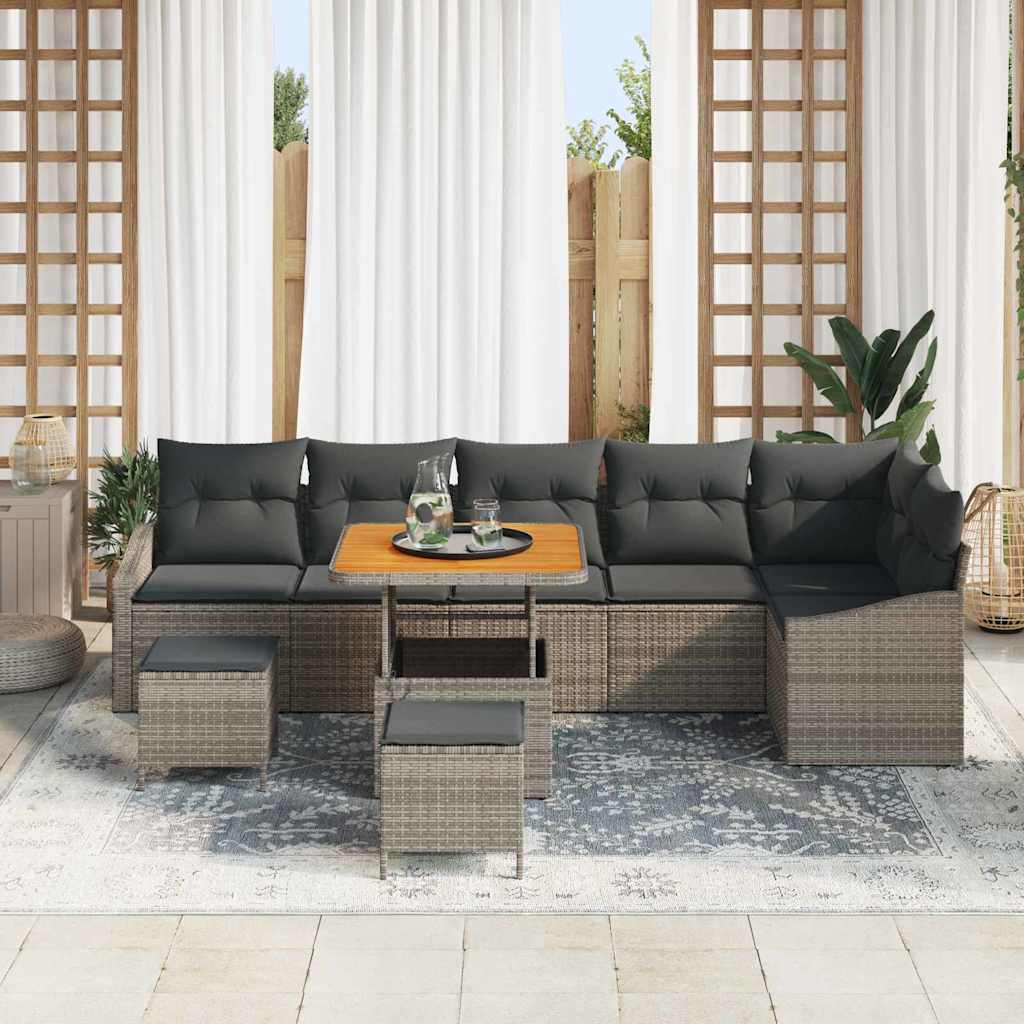 Gartensofa-set mit Kissen 9 pcs Grau Poly-Rattan