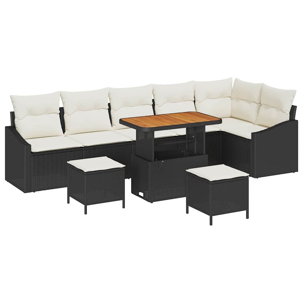 Gartensofa-set mit Kissen 9 pcs Schwarz Poly-Rattan