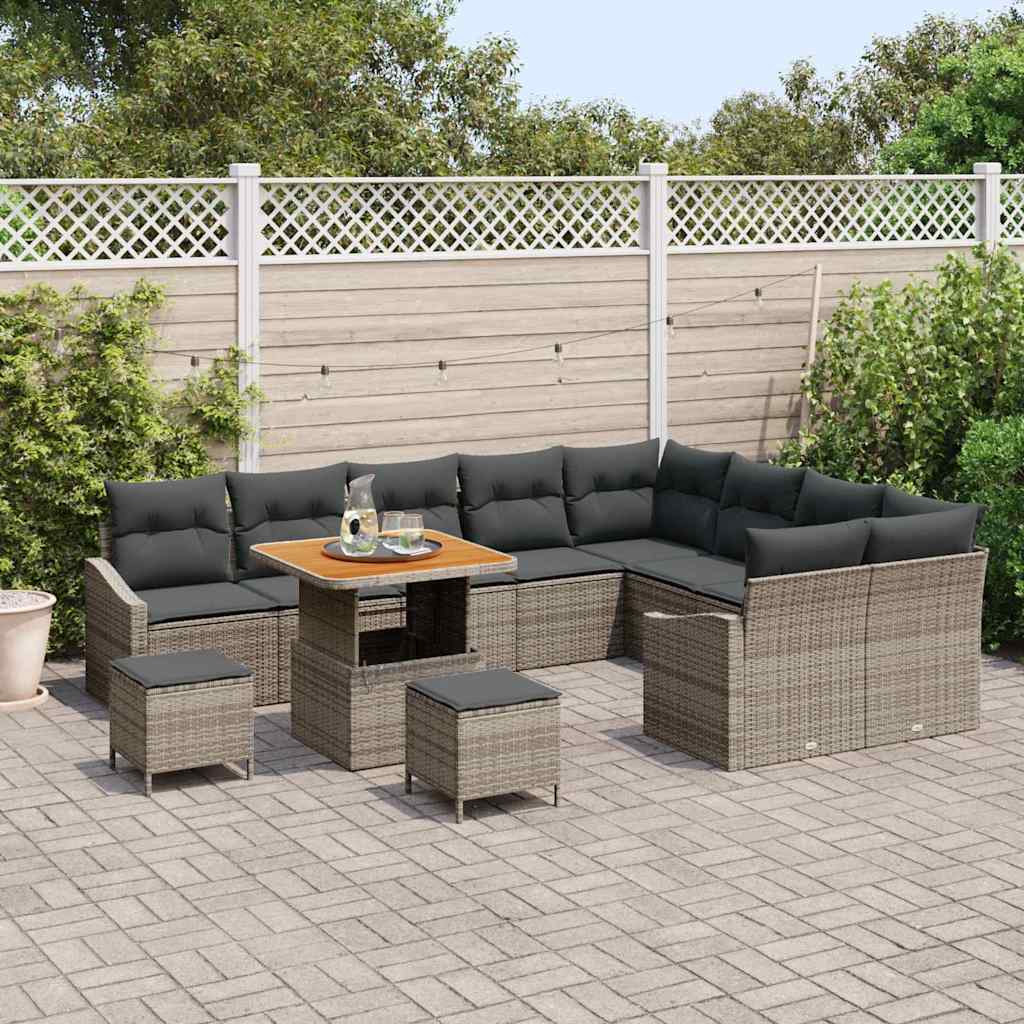 Gartensofa-set mit Kissen 12 pcs Grau Poly-Rattan