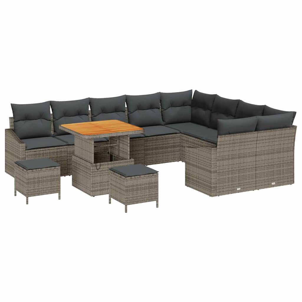 Gartensofa-set mit Kissen 12 pcs Grau Poly-Rattan