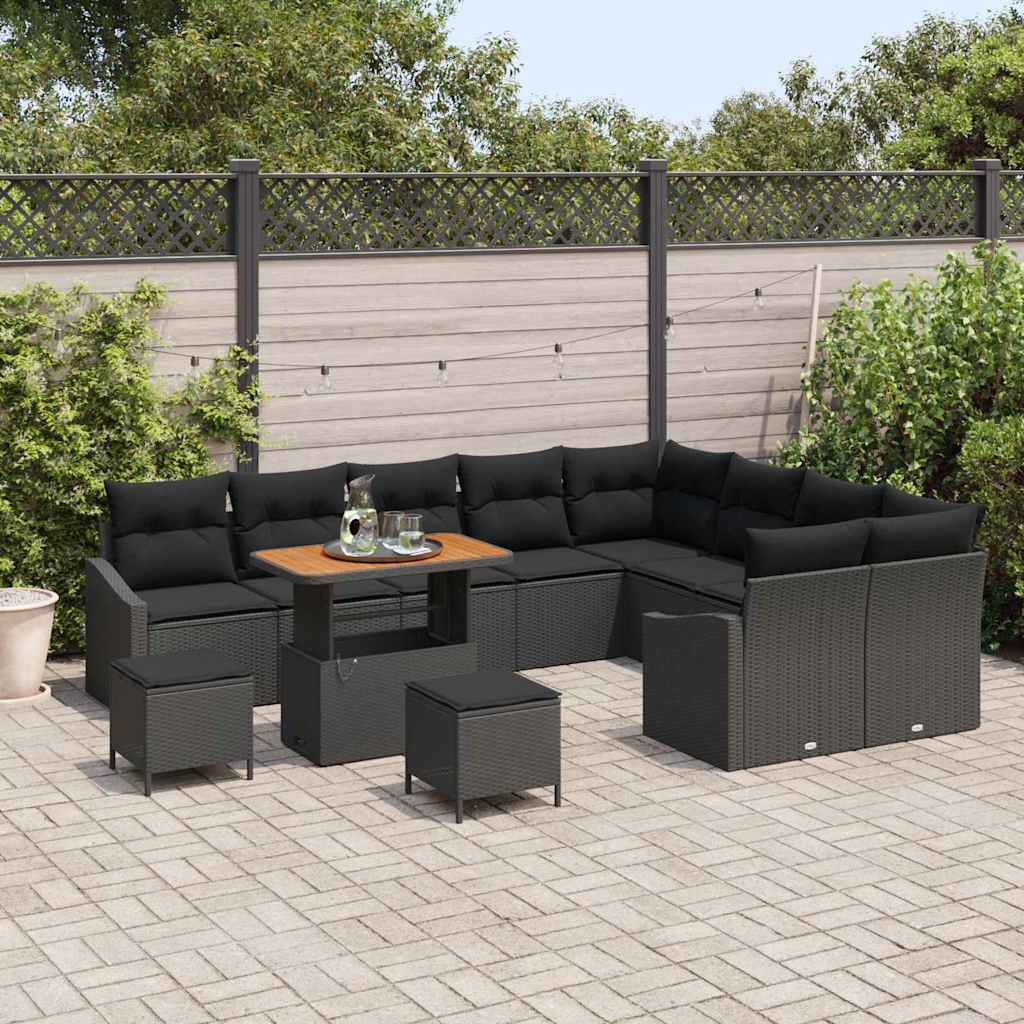 Gartensofa-set mit Kissen 12 pcs Schwarz Poly-Rattan