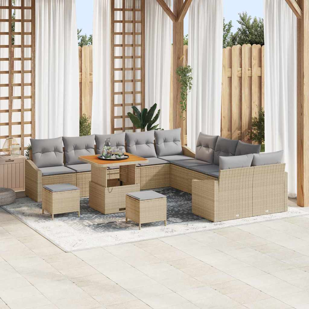 Gartensofa-set mit Kissen 13 pcs Beige Poly-Rattan