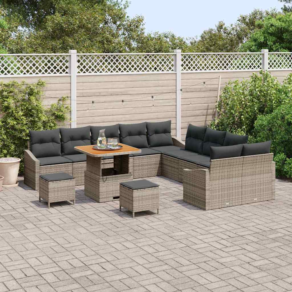 Gartensofa-set mit Kissen 13 pcs Grau Poly-Rattan