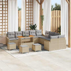 Gartensofa-set mit Kissen 14 pcs Beige Poly-Rattan
