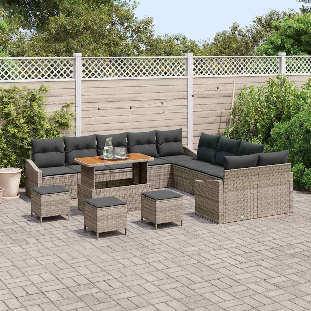 Gartensofa-set mit Kissen 14 pcs Grau Poly-Rattan
