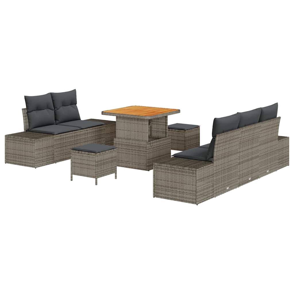 Gartensofa-set mit Kissen 8 pcs Grau Poly-Rattan