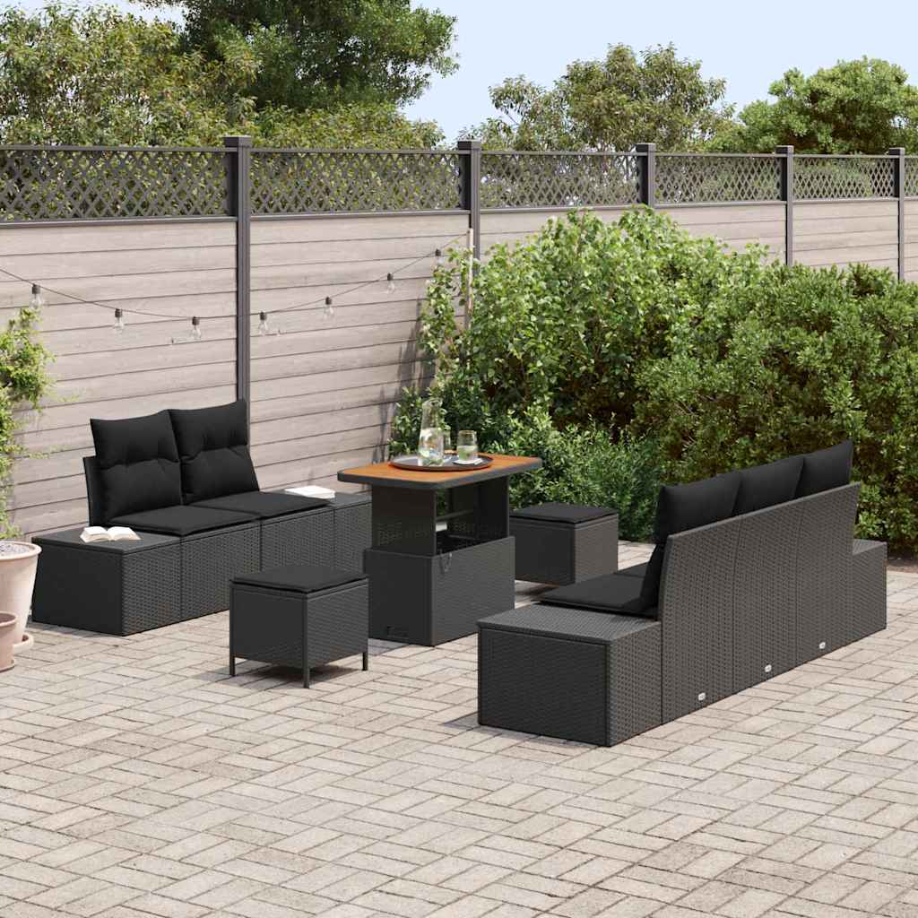 Gartensofa-set mit Kissen 8 pcs Schwarz Poly-Rattan