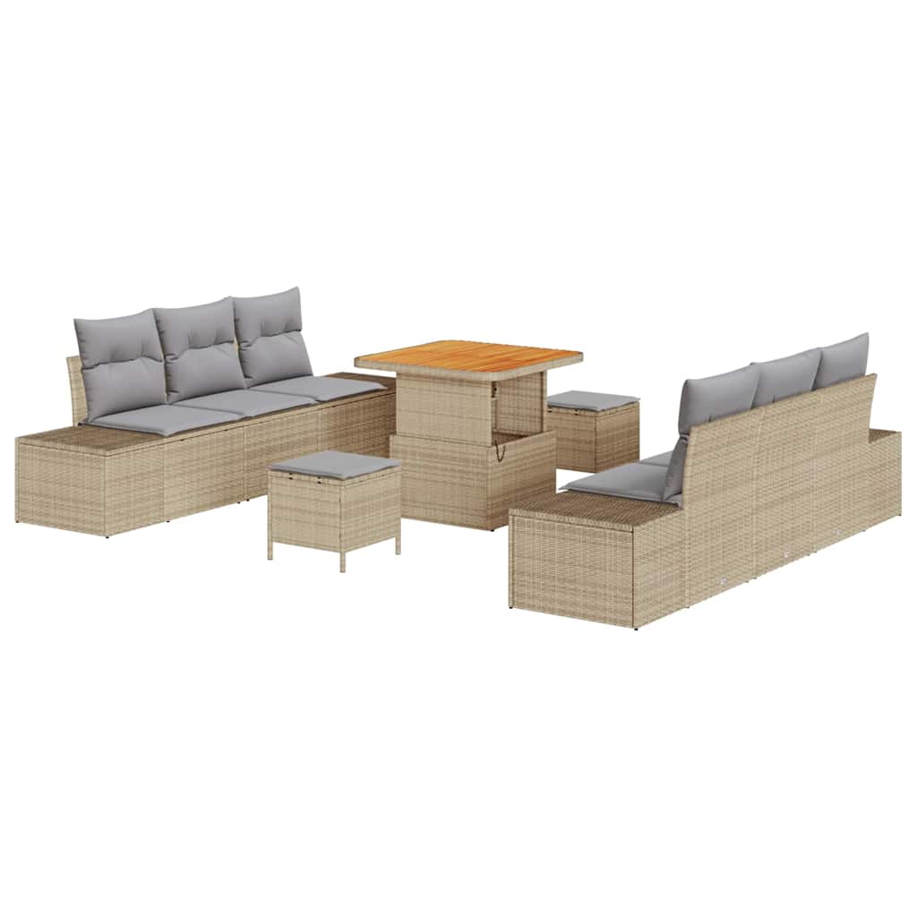 Gartensofa-set mit Kissen 9 pcs Beige Poly-Rattan