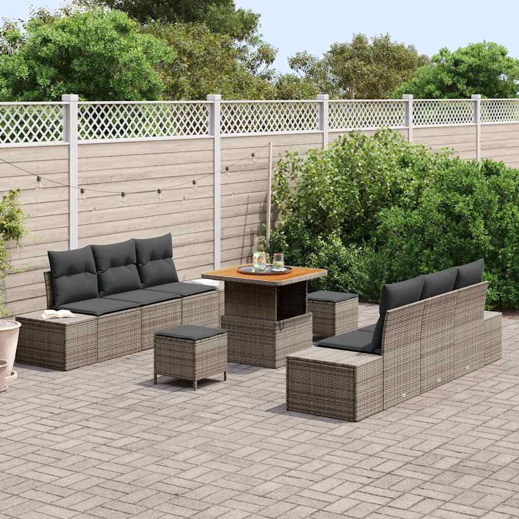 Gartensofa-set mit Kissen 9 pcs Grau Poly-Rattan
