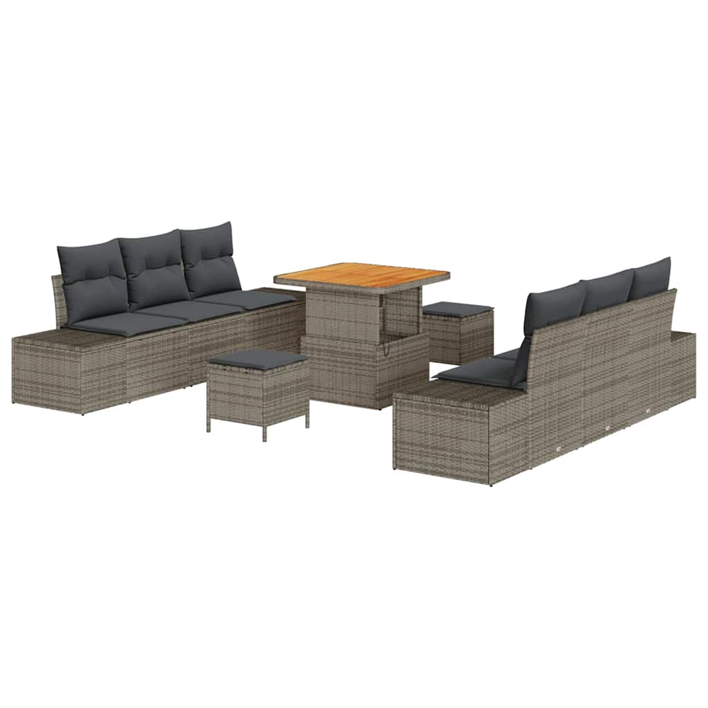 Gartensofa-set mit Kissen 9 pcs Grau Poly-Rattan