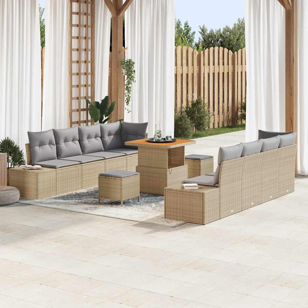 Gartensofa-set mit Kissen 11 pcs Beige Poly-Rattan