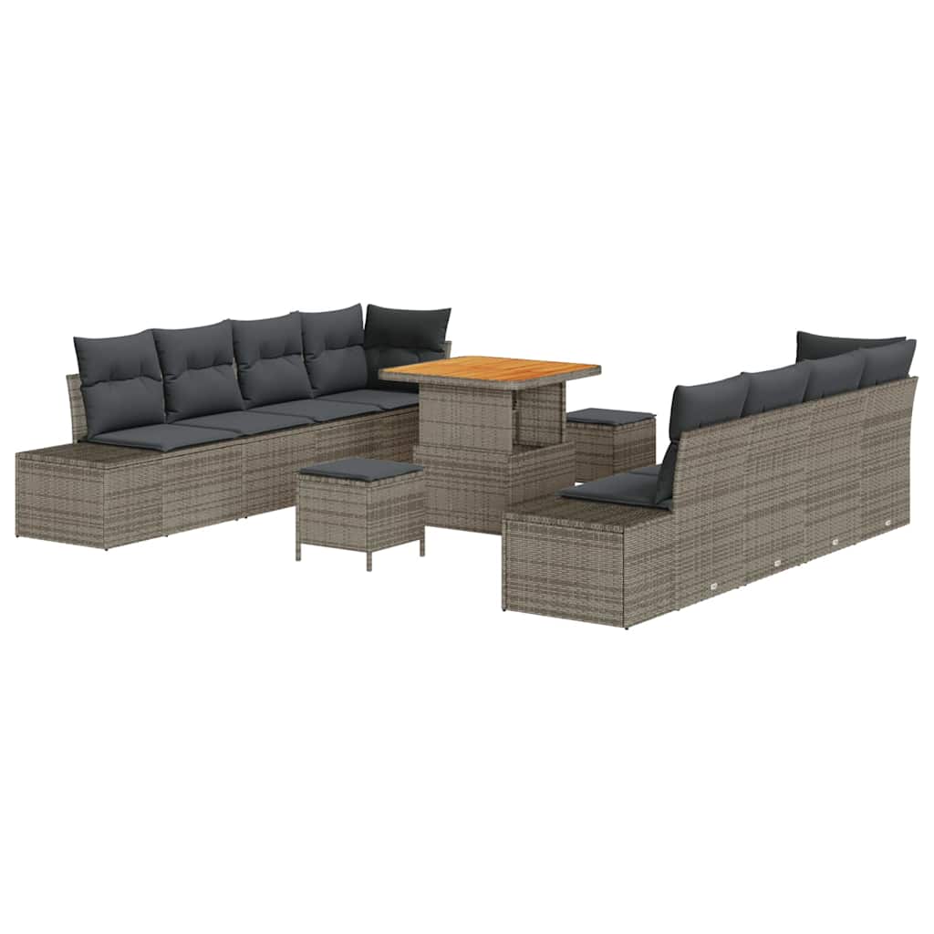 Gartensofa-set mit Kissen 11 pcs Grau Poly-Rattan