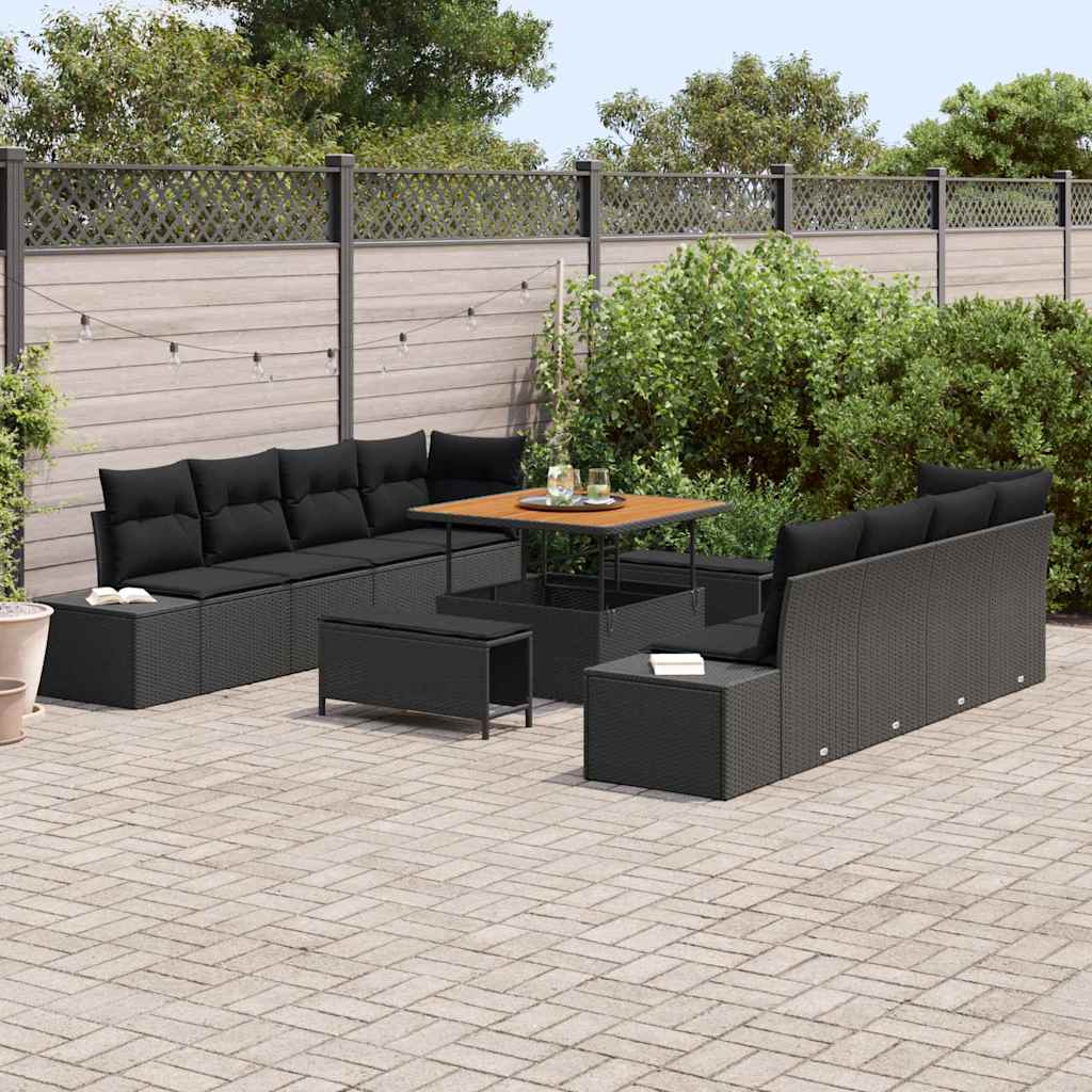 Gartensofa-set mit Kissen 11 pcs Schwarz Poly-Rattan