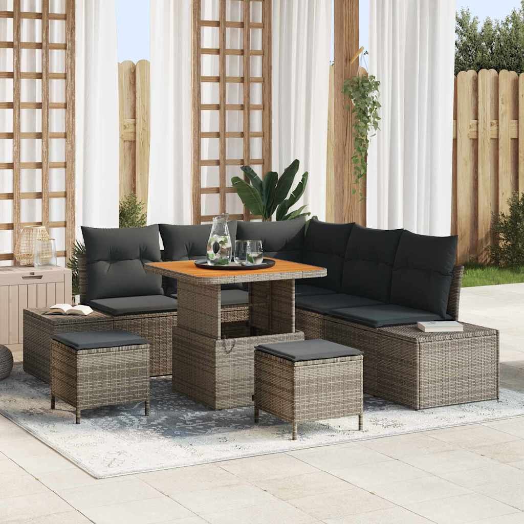 Gartensofa-set mit Kissen 8 pcs Grau Poly-Rattan