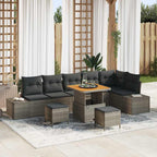 Gartensofa-set mit Kissen 9 pcs Grau Poly-Rattan