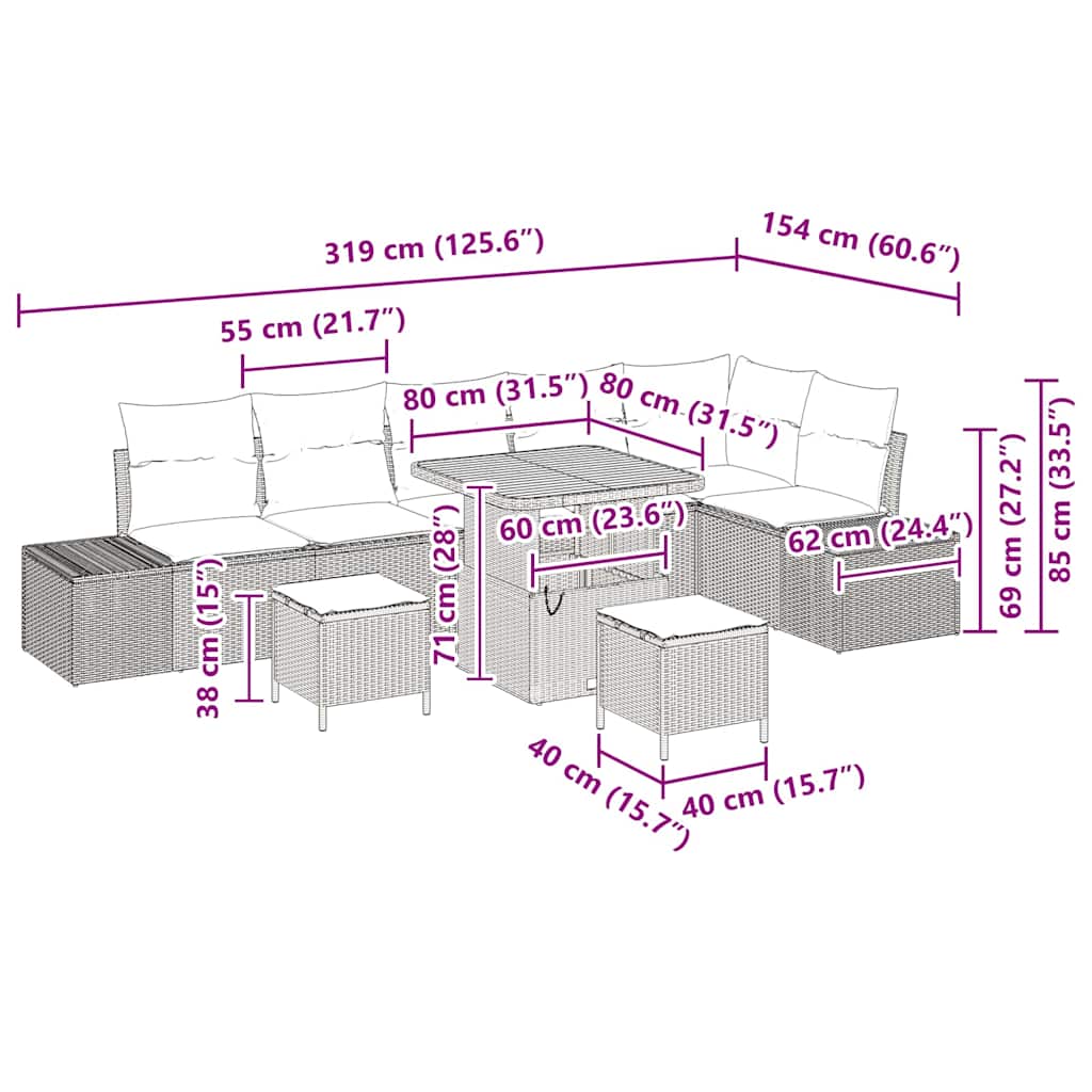 Gartensofa-set mit Kissen 9 pcs Grau Poly-Rattan