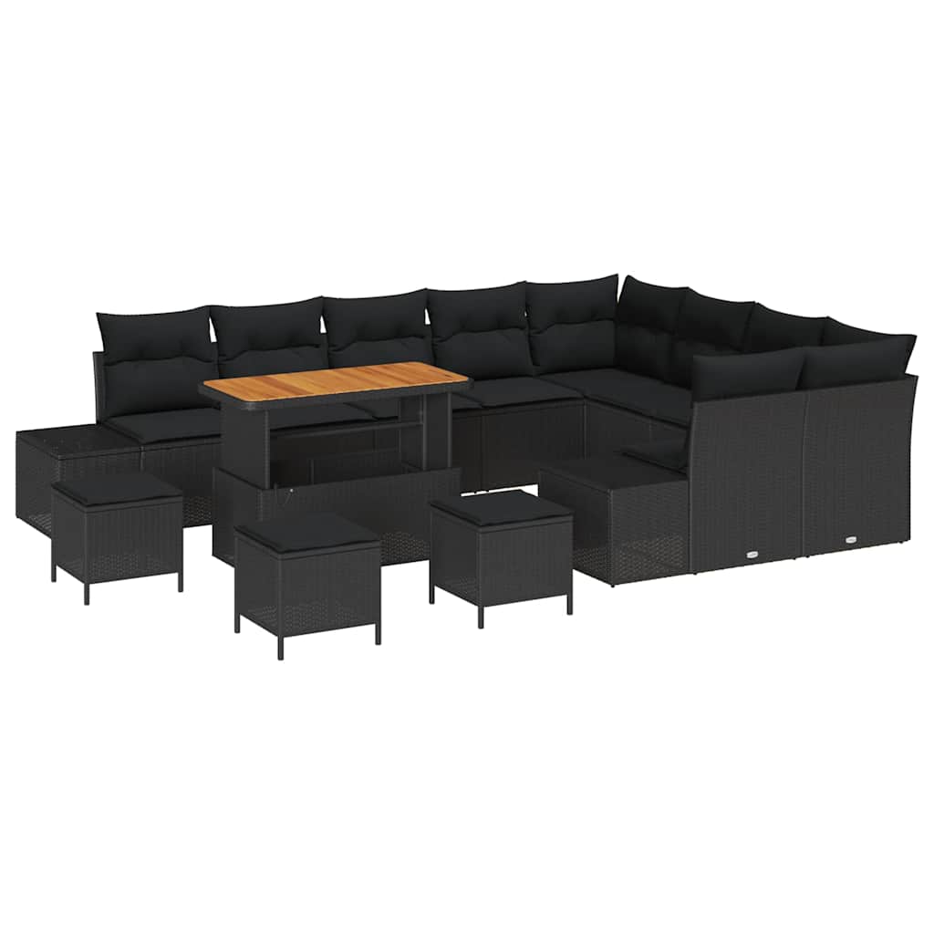 Gartensofa-set mit Kissen 13 pcs Schwarz Poly-Rattan