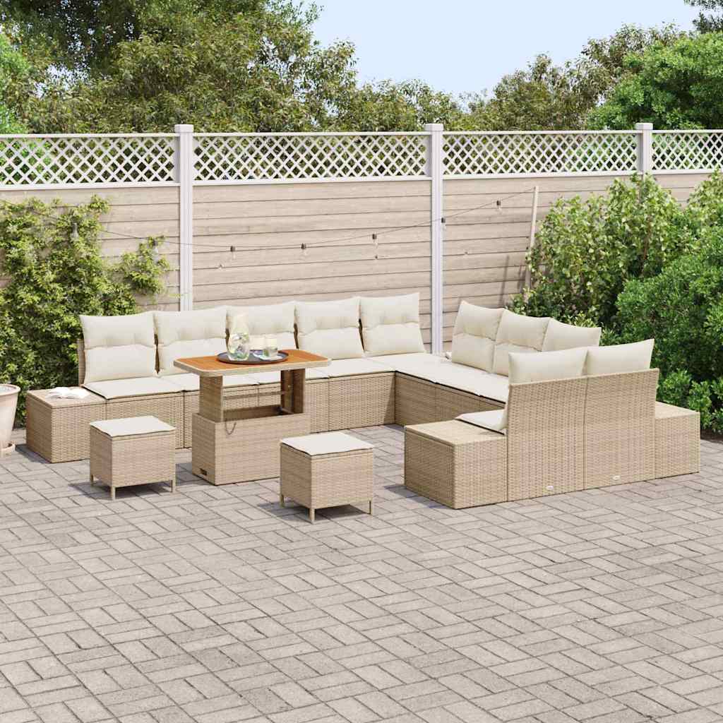 Gartensofa-set mit Kissen 13 pcs Beige Poly-Rattan