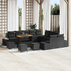 Gartensofa-set mit Kissen 14 pcs Schwarz Poly-Rattan